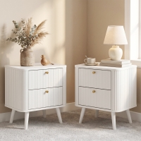 HOMCOM Modern Nightstand Set of 2, Bedside Table with 2 Drawers, Side End Table for Bedroom, Living Room, White Wood Grain