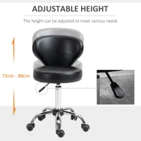 HOMCOM Adjustable Swivel Salon Stool with Backrest and Wheels, Office & Living Room Chair, Synthetic Leather, Black(m-4)