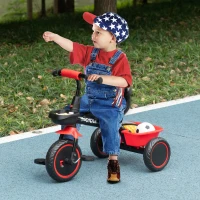 Qaba Large Kids Tricycle for Toddler 2-5 Year Old Girls and Boys, Toddler Trike Bike with Adjustable Seat, Safety Belt,  Two Storage Baskets, Red(m-1)