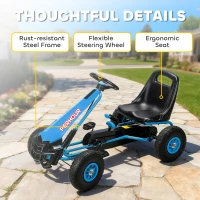 Qaba Kids Go Kart, Pedal Car with Adjustable Seat, EVA Wheels, Brake, for Boys & Girls Aged 3-8 Years Old, Blue(m-7)