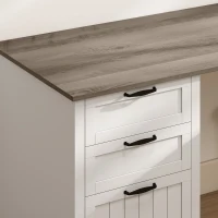 HOMCOM L Shaped Computer Desk with Power Outlets & USB Charging, Corner Desk with 6 Drawers, Hanging Bar, Brown and White(m-10)