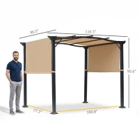 Outsunny 8' x 10' Retractable Pergola Canopy Steel Frame Polyester Fabric Gazebo with Top Cover, Retractable Canopy Shade Awning(m-3)