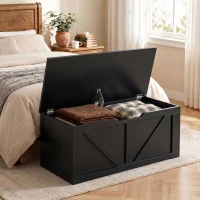 HOMCOM 31.5 Inches Storage Chest, Storage Trunk with Safety Hinge for Living Room, Black Wood Grain(m-1)