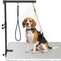 PawHut Dog Grooming Arm with Clamp Adjustable Foldable Dog Grooming 2 Loop Noose Small Medium Dogs 18.9" -32.3" Black(m-13)