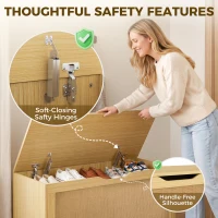 HOMCOM Storage Chest with Lift Top Storage Chest with Safety Hinges 39.4" Oak(m-6)