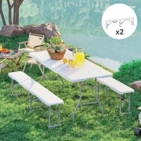 Outsunny 2 Pack 6 ft Portable Foldable Bench Seats, Plastic Folding Benches with Carrying Handle for Camping, White(m-9)