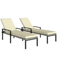 Outsunny Chaise Lounge Chairs Outdoor, Set of 2 Wicker Patio Lounge Chairs with 5-Level Adjustable Backrest, Cushion(m-9)