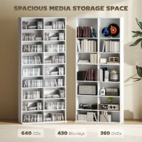 HOMCOM 9-Tier DVD Shelf with 18 Compartments and 14 Adjustable Shelves, Holds 640 CDs, 360 DVDs or 430 Blu-rays, White(m-4)