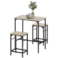 HOMCOM 3-Piece Dining Table Set for 2, Bar Table and 2 Stools for Kitchen, Living Room, Dining Room, Small Space, Natural Wood(m-2)