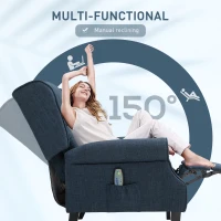 HOMCOM Vibration Massage Recliner Chair for Living Room with Heat,  Wingback Single Sofa, Modern Linen Fabric Push Back Reclining Chair with Footrest, Side Pocket,  Dark Blue(m-5)