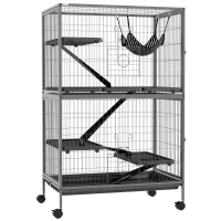 PawHut 5-Tier Rolling Small Animal Cage, Deluxe Guinea Pig Cage, Ferret Cage for Mink Chinchilla Kitten Rabbit Grey(m-9)