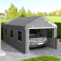 Outsunny 10' x 20' Carport, Heavy Duty Portable Garage with 6 Mesh Windows and 2 Doors, Light Grey(m-8)