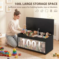 HOMCOM 31.5 Inches Storage Chest, Storage Trunk with Safety Hinge for Living Room, Black Wood Grain(m-4)