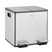 HOMCOM Garbage Bin, Soft-Close Trash Can with Foot Pedal, 2x4 Gallon (2x15 L) Garbage Can with Removable Inner Buckets, Silver(m-9)