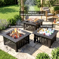Outsunny 26" Outdoor Fire Pit with Fire Poker, Steel Square Wood Burning Firepit with Mesh Lid, Firepits, Black(m-4)