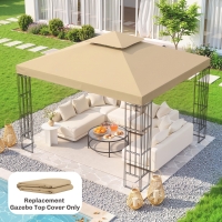 Outsunny 10' x 10' Square 2-Tier Gazebo Canopy Replacement Top Outdoor Garden Sun Shade Cover, Replacement Top Only, Beige