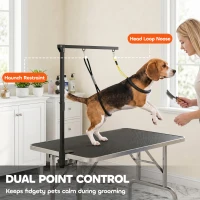 PawHut Dog Grooming Arm with Clamp Adjustable Foldable Dog Grooming 2 Loop Noose Small Medium Dogs 18.9" -32.3" Black(m-4)