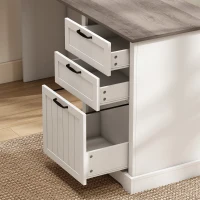 HOMCOM L Shaped Computer Desk with Power Outlets & USB Charging, Corner Desk with 6 Drawers, Hanging Bar, Brown and White(m-11)