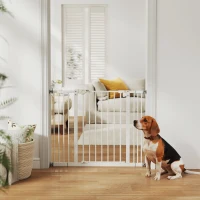 PawHut 30 Inch Tall Pet Gate with Door Dog Gate and Barrier Indoor for Stairs, Pressure-Mounted Safety Gate, White(m-8)