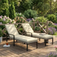 Outsunny Chaise Lounge Chairs Outdoor, Set of 2 Wicker Patio Lounge Chairs with 5-Level Adjustable Backrest, Cushion(m-8)