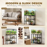 PawHut 25 Gallon Fish Tank Stand, Metal Aquarium Stand with 3 Tier Storage Shelf, Adjustable Feet for Home Office, Black(m-7)