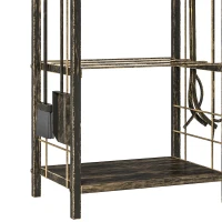 Outsunny 2-Tier Outdoor Firewood Rack with 4 Fireplace Tools, 220 lbs Capacity Metal Log Holder for Fireplace, Coffee Brown(m-9)