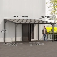 Outsunny 10' x 14' Hardtop Gazebo Wall-Mounted / Free Standing Outdoor Pergola with UPF 50+ & Waterproof Polycarbonate Roof(m-3)