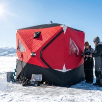 Outsunny 3-4 Person Insulated Ice Fishing Shelter, Pop up, with Oversized Doors, Windows, Vents and Carry Bag, for Low-Temp -22℉(m-8)