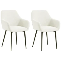 HOMCOM Dining Chairs Set of 2, Velvet-look Fabric Upholstered Kitchen Chairs with Backrest, Armrests and Steel Legs, Cream White(m-9)