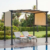 Outsunny 8' x 10' Retractable Pergola Canopy Steel Frame Polyester Fabric Gazebo with Top Cover, Retractable Canopy Shade Awning(m-2)