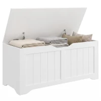 HOMCOM Storage Bench with Lift Top Storage Chest with Safety Hinges for Entryway, Living Room, White(m-2)