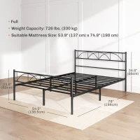 HOMCOM Metal Full Platform Bed Frame with Headboard, Steel Slat Support, Underbed Storage, No Box Spring Needed, Easy Assembly(m-3)