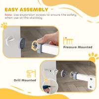 PawHut 30 Inch Tall Pet Gate with Door Dog Gate and Barrier Indoor for Stairs, Pressure-Mounted Safety Gate, White(m-7)