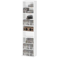 HOMCOM Media Storage Cabinet, 9-Tier Tall Narrow DVD Shelf with 6 Adjustable Shelves, White(m-2)