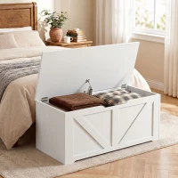 HOMCOM 31.5 Inches Storage Chest, Storage Trunk with Safety Hinge for Living Room, White Wood Grain(m-1)