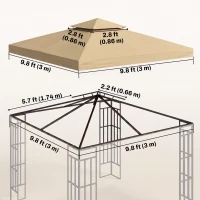 Outsunny 10' x 10' Square 2-Tier Gazebo Canopy Replacement Top Outdoor Garden Sun Shade Cover, Replacement Top Only, Beige(m-3)