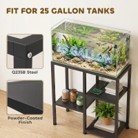 PawHut 25 Gallon Fish Tank Stand, Metal Aquarium Stand with 3 Tier Storage Shelf, Adjustable Feet for Home Office, Black(m-4)