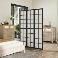 HOMCOM 3 Panel Room Divider, 5.6 ft Folding Wall Divider Room Partition for Home Office, Bedroom, Black(m-8)