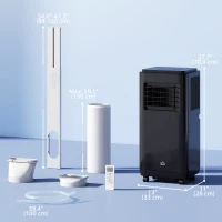 HOMCOM 10,000 BTU Moible Air Conditioner 440 Sq. Ft., Dehumidifier Fan Auto Sleep with 24H Timer On/Off, Window Kit, Black(m-3)
