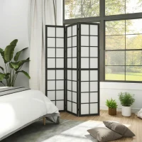 HOMCOM 3 Panel Room Divider, 5.6 ft Folding Wall Divider Room Partition for Home Office, Bedroom, Black(m-7)