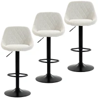 HOMCOM Bar Stools Set of 3, Swivel Counter Height Bar Stools with Back, Adjustable Linen-Look Bar Chairs, Off-White(m-2)