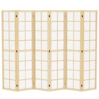 HOMCOM 6 Panel Room Divider, 5.6 ft Folding Wall Divider Room Partition for Home Office, Bedroom, Living Room, Natural Wood(m-9)