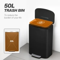 HOMCOM Fingerprint-proof Kitchen Trash Can, 13.2 Gallon Garbage Can with Soft-close Lid and Foot Pedal, Black(m-4)