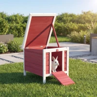 PawHut Wooden Rabbit Hutch, Bunny Cage with Waterproof & Openable Asphalt Roof, Outdoor Cat House Guinea Pig Cage Duck Shelter, Indoor Outdoor Use, 20" x 16.5" x 17", Red(m-8)
