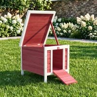 PawHut Wooden Rabbit Hutch, Bunny Cage with Waterproof & Openable Asphalt Roof, Outdoor Cat House Guinea Pig Cage Duck Shelter, Indoor Outdoor Use, 20" x 16.5" x 17", Red(m-10)