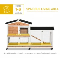 PawHut 62" Wooden Rabbit Hutch with Wheels, Run Box, Tray, Ramp for Small Animals, Guinea Pig, Indoor Outdoor Use, Yellow(m-4)