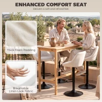 HOMCOM Bar Stools Set of 3, Swivel Counter Height Bar Stools with Back, Adjustable Linen-Look Bar Chairs, Off-White(m-7)