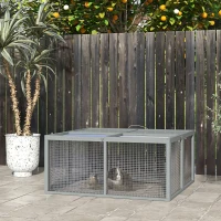 PawHut Wooden Folding Rabbit Hutch, for 2-3 Rabbits - Gray(m-10)