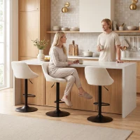 HOMCOM Bar Stools Set of 3, Swivel Counter Height Bar Stools with Back, Adjustable Linen-Look Bar Chairs, Off-White(m-8)