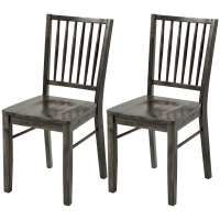 HOMCOM Dining Chairs Set of 2 Ergonomic Solid Wood, Armless Kitchen Chairs with Rubberwood Legs, Charcoal Gray